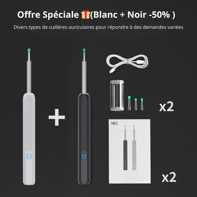 Otoscope Éliminateur de Cérumen Connecté - Offre Spéciale🎁: Blanc + Noir Pochette GRATUITE Ear Cleaner