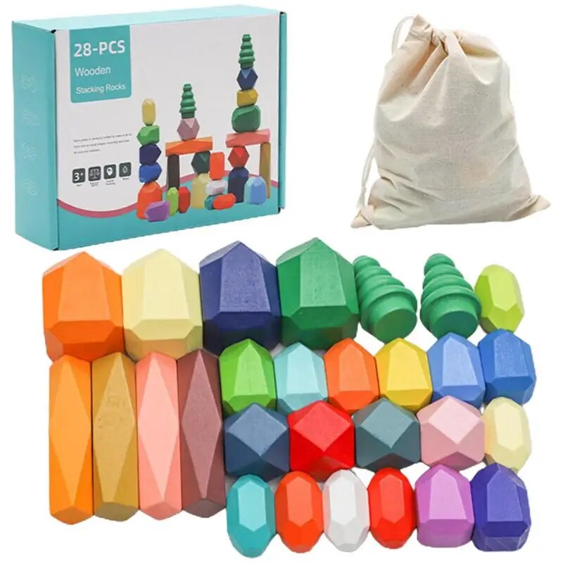 Pierres d’Équilibre en Bois Candy Colors™ - Jouet d’Éveil Montessori Pack Premium(28 pièces) Meilleure Vente
