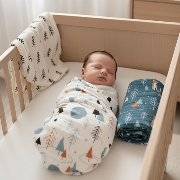 Lot de 2 Langes en Mousseline de Coton Ultra-Douce - Motif Montagnes Nordiques