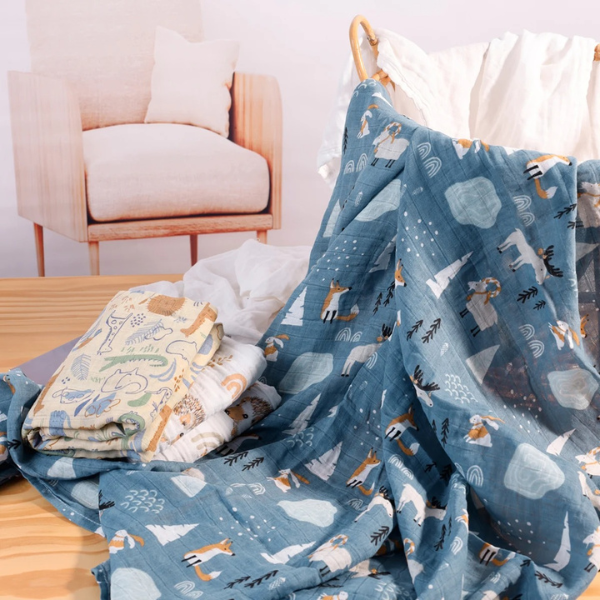 Lot de 2 Langes en Mousseline de Coton Ultra-Douce - Motif Montagnes Nordiques