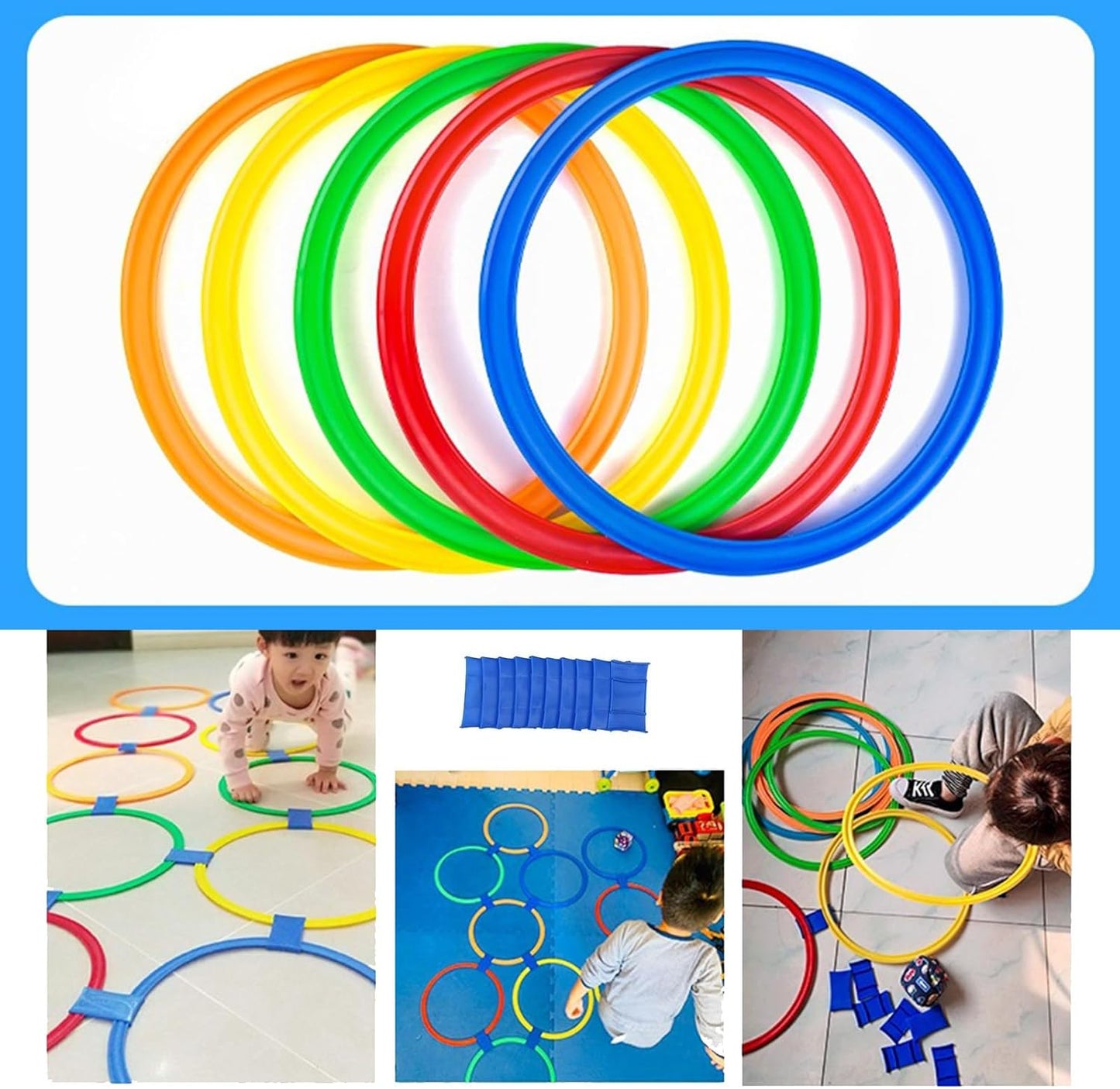 Jeu de Marelle avec Anneaux Multicolores (16 pièces)