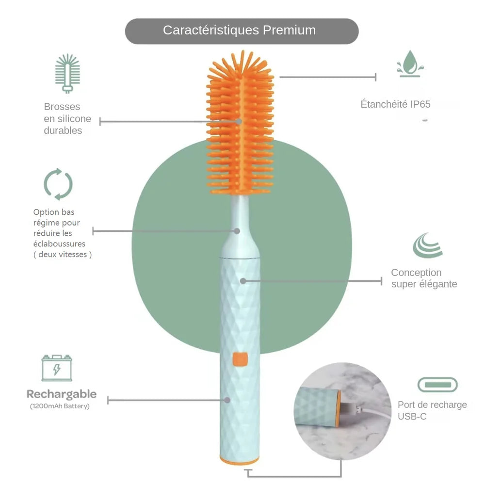 Nettoyeur électrique de Biberons, Bouteilles et Récipients pour Bébés - Éclat Pur™