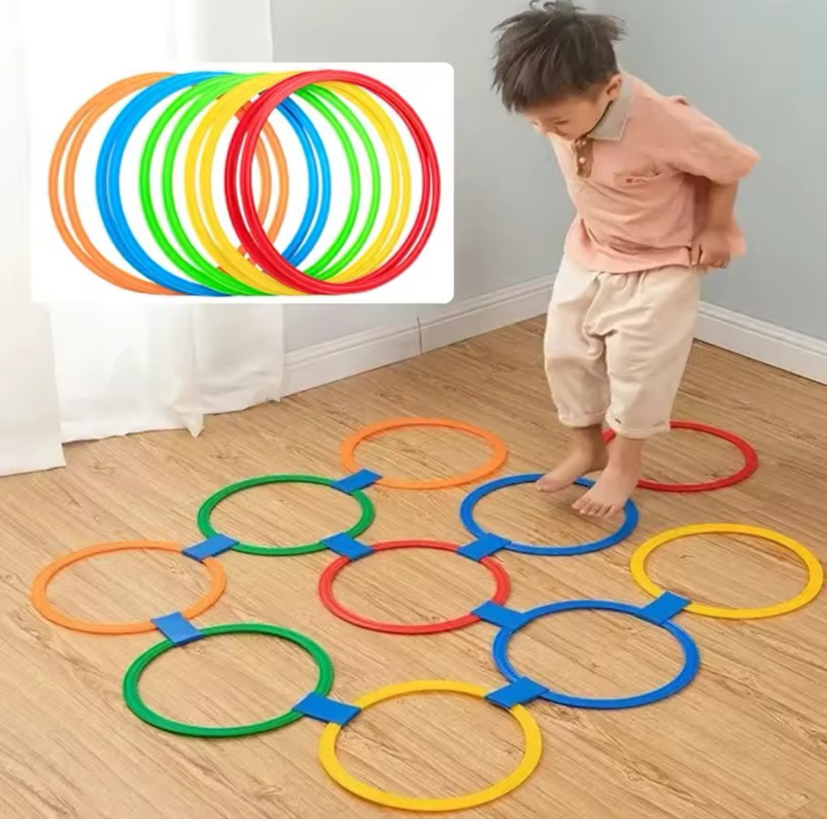 Jeu de Marelle avec Anneaux Multicolores (16 pièces)