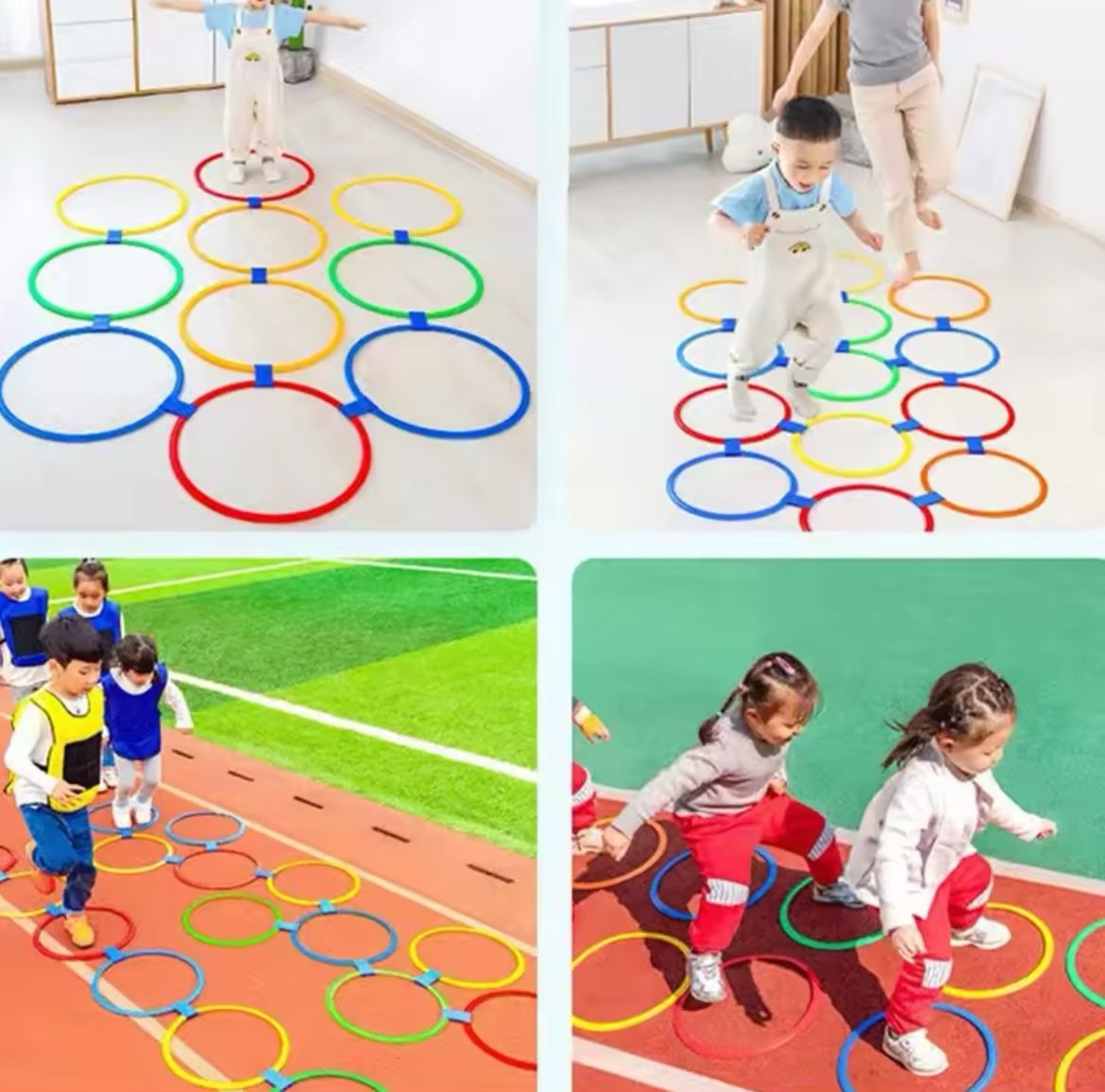 Jeu de Marelle avec Anneaux Multicolores (16 pièces)