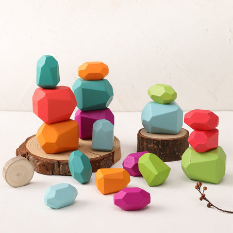 Pierres d’Équilibre en Bois Candy Colors - Jouet d’Éveil Montessori